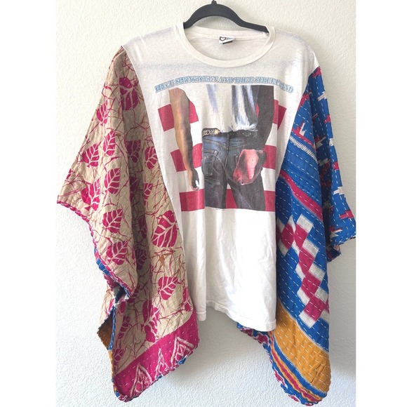 Morgan Factory Tops - Vintage Bruce Springsteen Concert Tee Poncho Bohemian Patchwork Kimono SZ XL